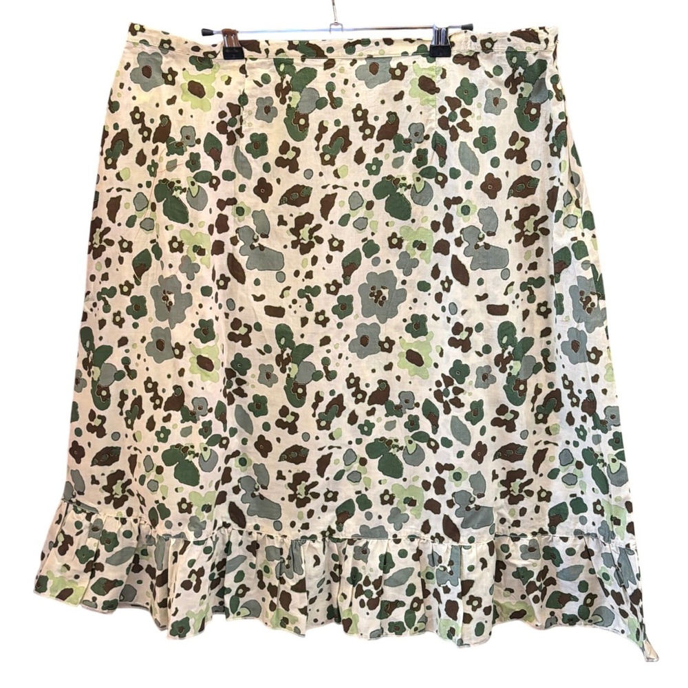Vintage Route 66 Floral Skirt Cottagecore Retro Boho Green Brown Flower Ruffle